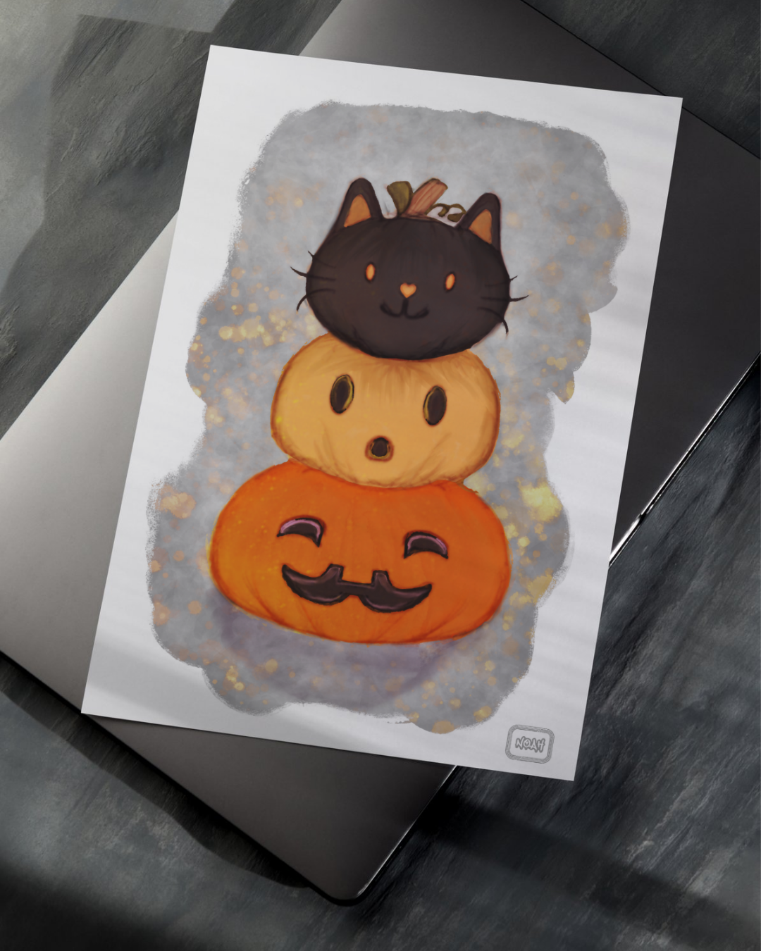Purrty Pumpkin Stack Art Print